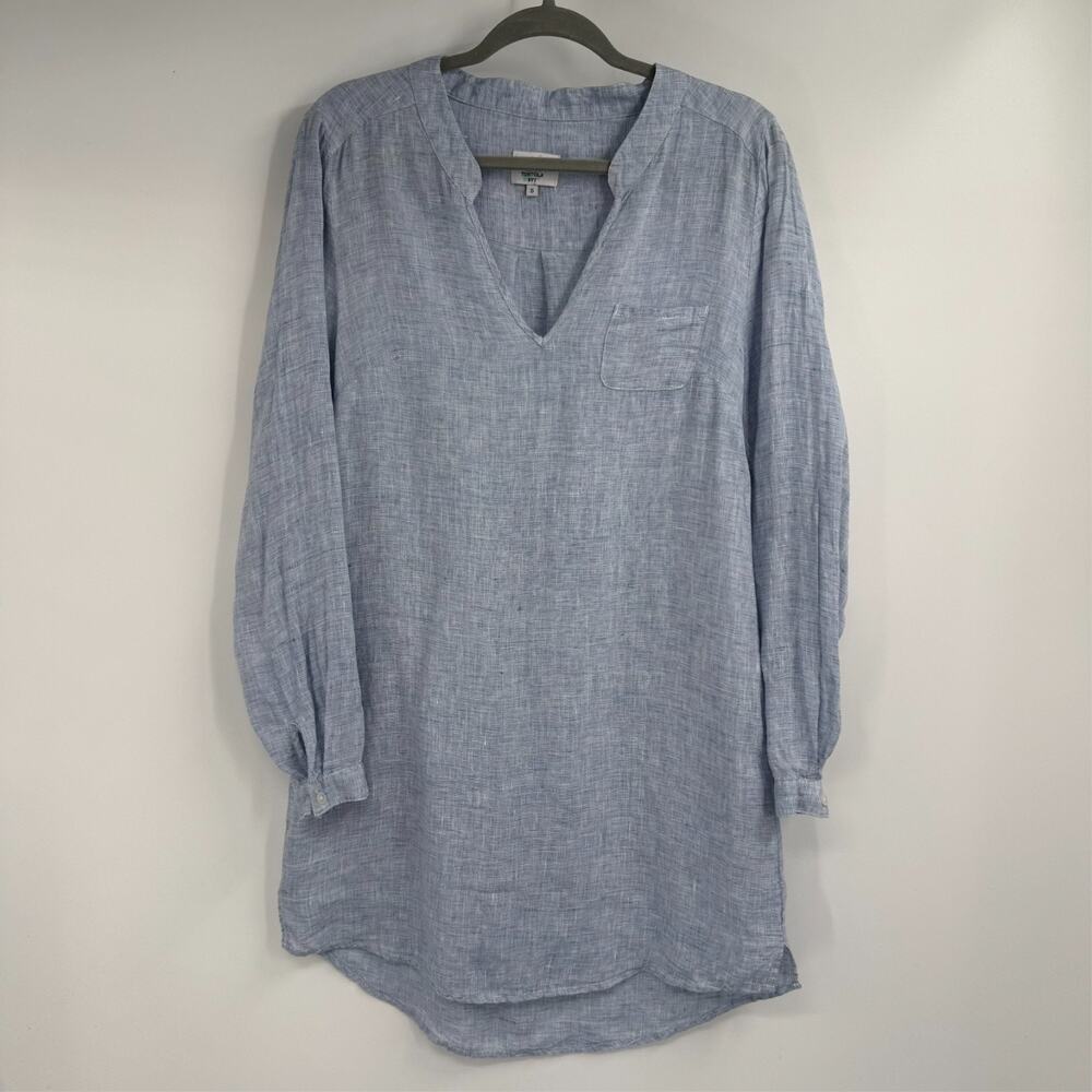 HIHO Tortola BVI Linen Tunic Dress Womens S Blue Beach Cover Up Coastal Vacation